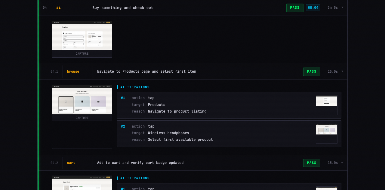 AI sub-steps expanded with screenshots